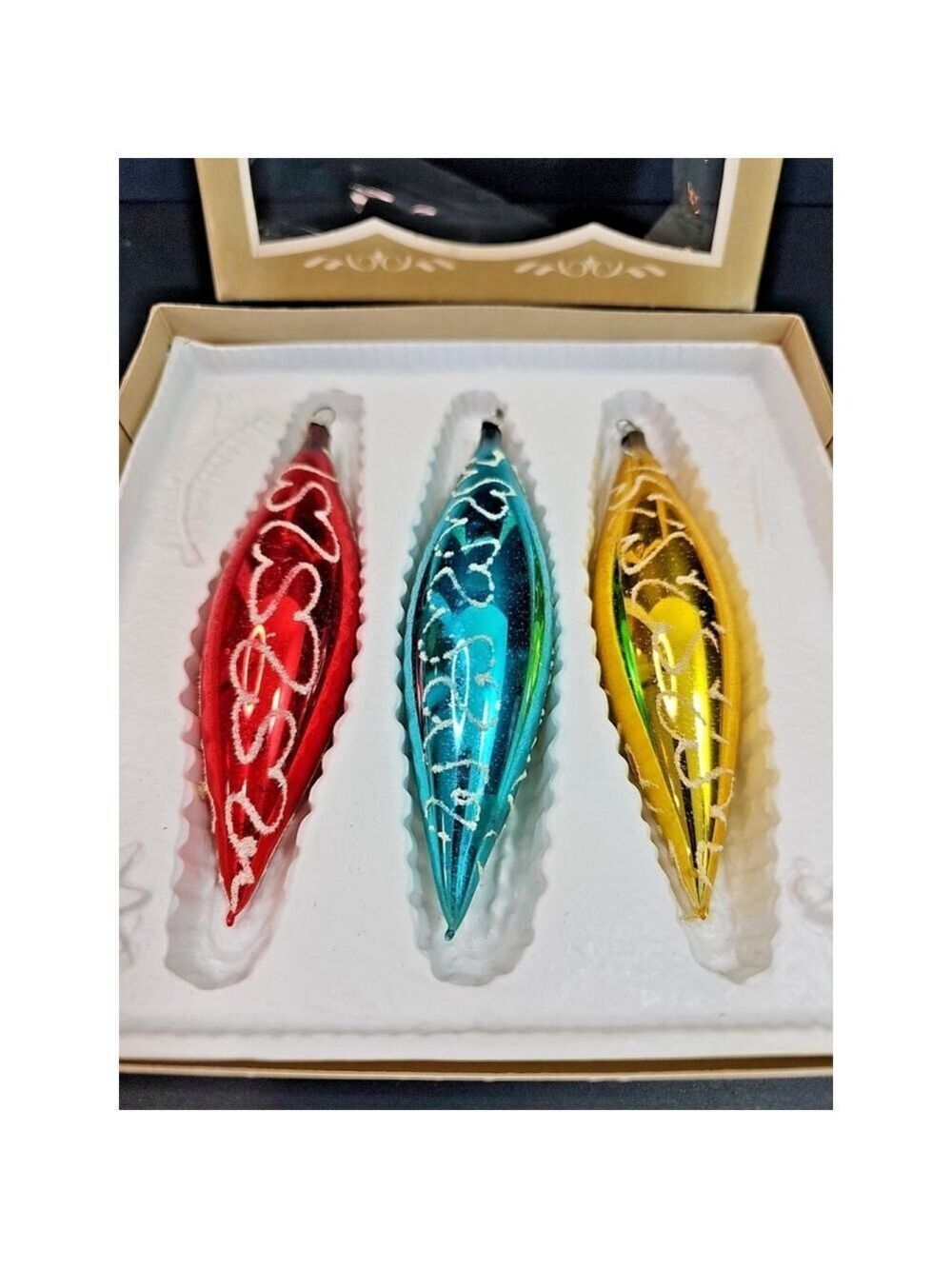 Christmas Ornaments Teardrop Oblong Baubles Lanissa Vintage West Germany